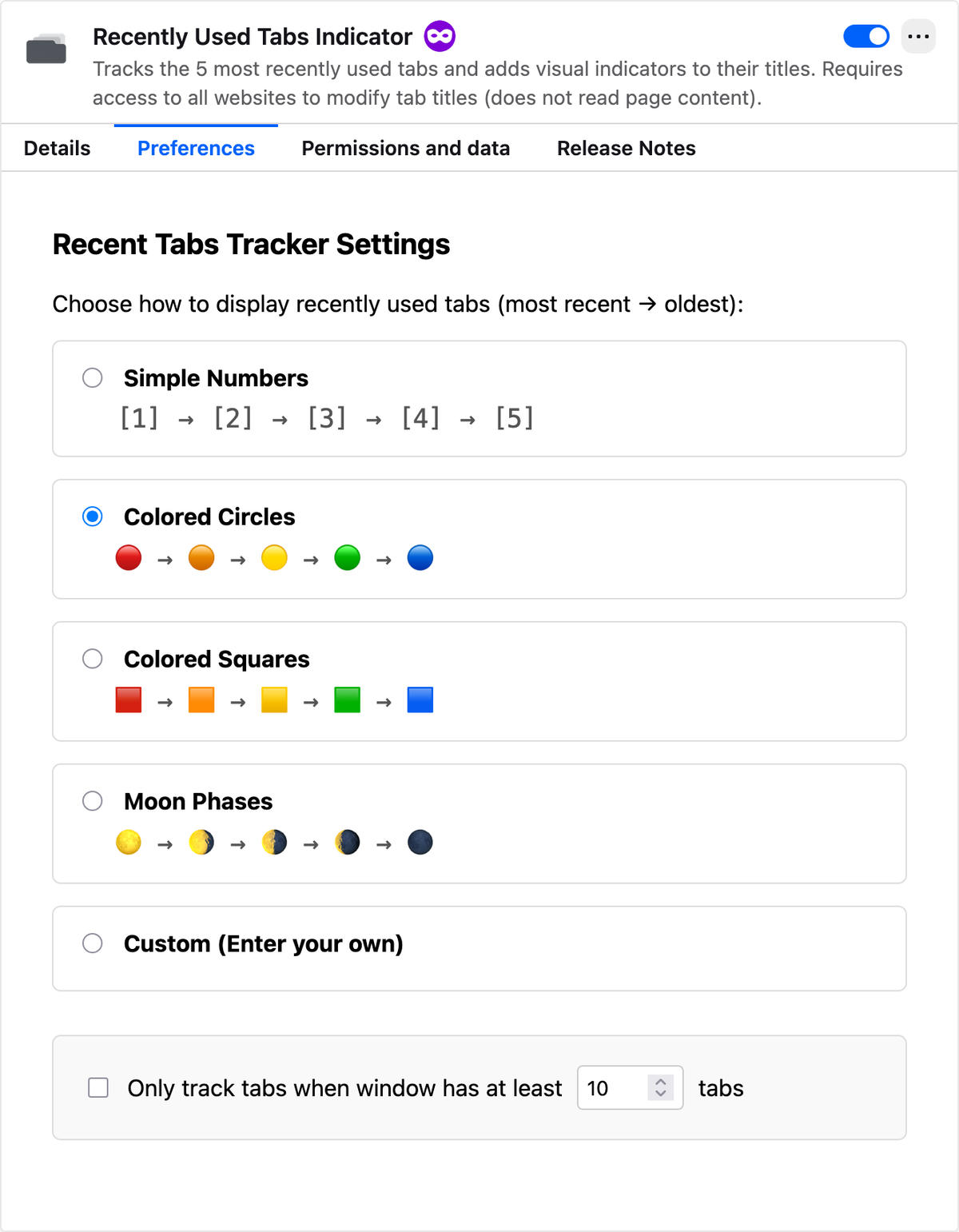 Firefox Extension: Recently Used Tabs Indicator