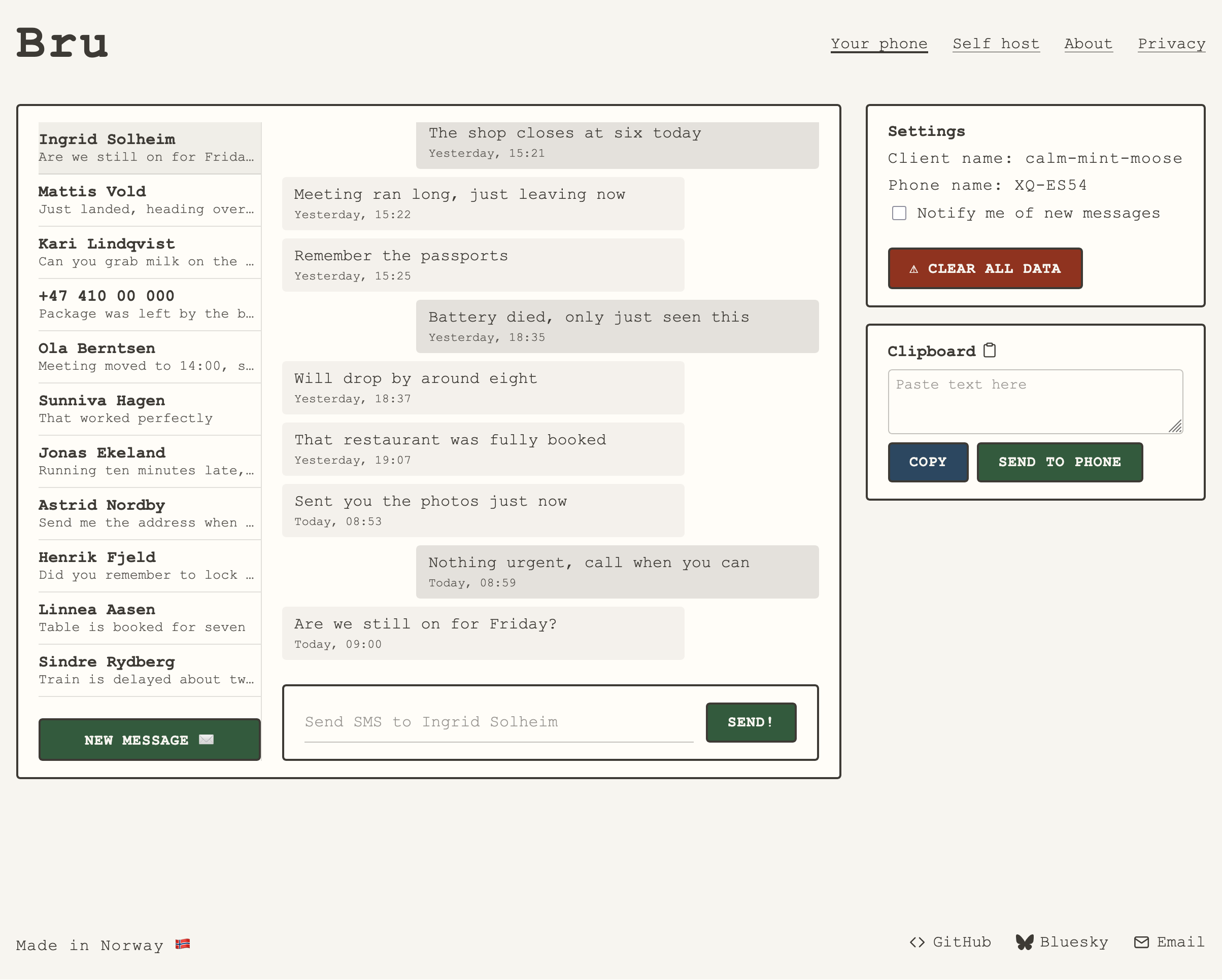 screenshot of Bru client